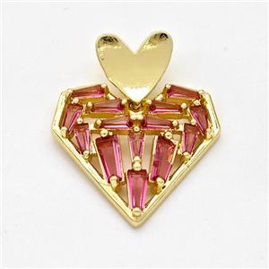 Copper Heart Pendant Micro Pave Zirconia Gold Plated, approx 10mm, 20mm