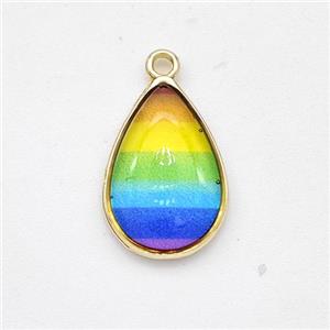 Resin Teardrop Pendant Rainbow, approx 11-16mm