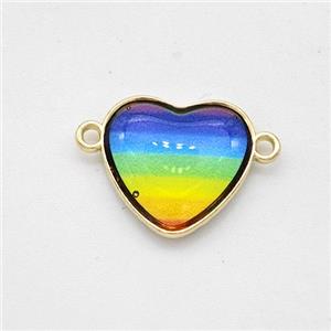 Resin Heart Connector Rainbow, approx 14mm