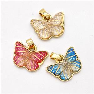 Resin Butterfly Pendant Gold Plated Mixed Color, approx 11-16mm