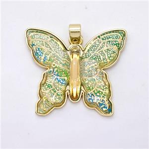 Green Resin Butterfly Pendant Gold Plated, approx 25-30mm