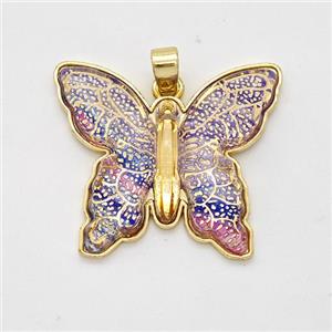 Purple Resin Butterfly Pendant Gold Plated, approx 25-30mm