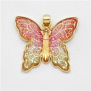 Resin Butterfly Pendant Gold Plated Multicolor, approx 25-30mm