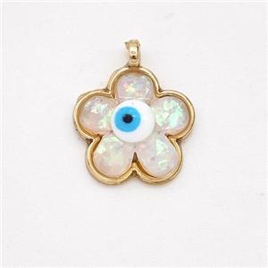 Copper Flower Pendant Pave Fire Opal Eye Gold Plated, approx 15mm