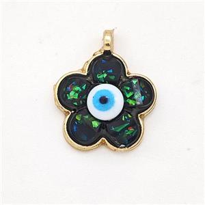 Copper Flower Pendant Pave Green Fire Opal Eye Gold Plated, approx 15mm