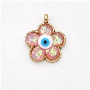 Copper Flower Pendant Pave Pink Fire Opal Eye Gold Plated, approx 15mm