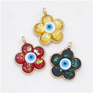 Copper Flower Pendant Pave Fire Opal Eye Gold Plated Mixed, approx 15mm