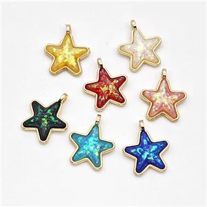 Copper Star Pendant Pave Fire Opal Gold Plated Mixed, approx 15mm