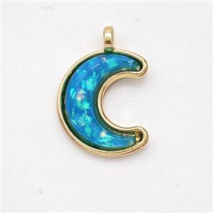 Copper Moon Pendant Pave Teal Fire Opal Gold Plated, approx 11-14mm