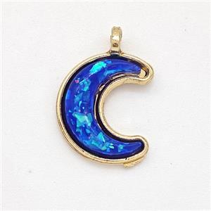 Copper Moon Pendant Pave Blue Fire Opal Gold Plated, approx 11-14mm