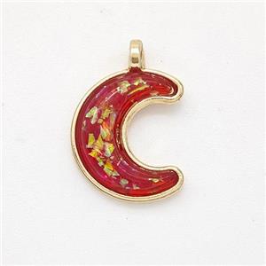 Copper Moon Pendant Pave Red Fire Opal Gold Plated, approx 11-14mm