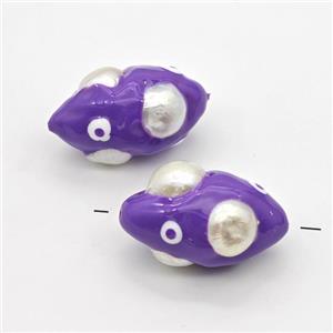 Clay Rice Beads Pave Pearl Purple Enamel, approx 19-35mm