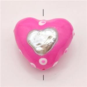 Clay Heart Beads Pave Pearl Pink Enamel, approx 25mm