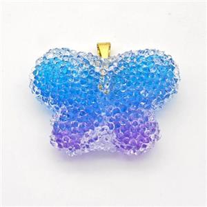 Resin Druzy Butterfly Pendant Blue, approx 25-30mm