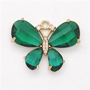 Green Crystal Glass Copper Butterfly Pendant Pave Zirconia Gold Plated, approx 21-30mm