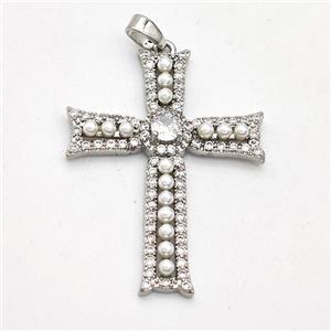 Copper Cross Pendant Pave Pearlized Resin Platinum Plated, approx 25-35mm