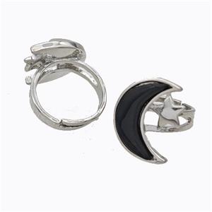 Copper Moon Rings Pave Onyx Adjustable Platinum Plated, approx 18-22mm, 18mm dia