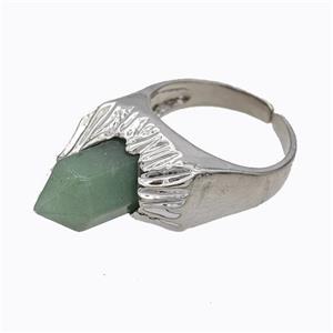 Copper Rings Pave Prism Green Aventurine Platinum Plated, approx 8mm, 18mm dia