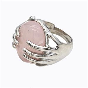 Copper Hand Rings Pave Rose Quartz Platinum Plated, approx 13-18mm, 18mm dia