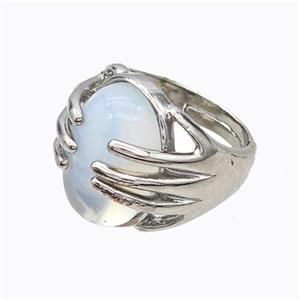 Copper Hand Rings Pave Opalite Platinum Plated, approx 13-18mm, 18mm dia