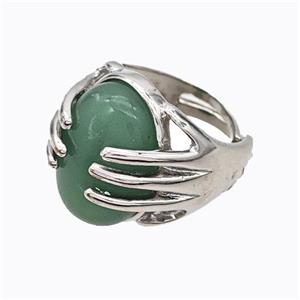 Copper Hand Rings Pave Green Aventurine Platinum Plated, approx 13-18mm, 18mm dia