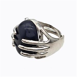 Copper Hand Rings Pave Blue Sandstone Platinum Plated, approx 13-18mm, 18mm dia