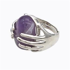 Copper Hand Rings Pave Amethyst Platinum Plated, approx 13-18mm, 18mm dia