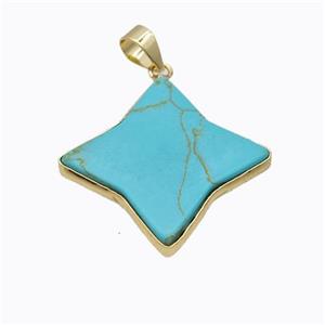 Teal Dye Howlite Turquoise Star Pendant Gold Plated, approx 28mm