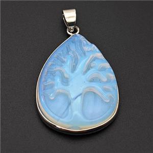 White Opalite Tree Pendant Carved, approx 24-32mm