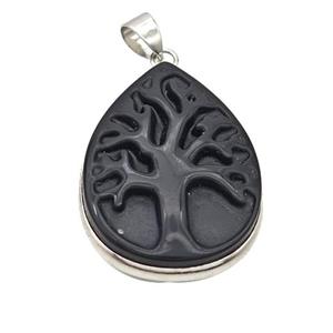 Natural Black Obsidian Tree Pendant Carved, approx 24-32mm