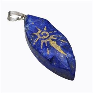 Natural Blue Lapis Lazuli Leaf Pendant Sun Golden Painted, approx 15-40mm