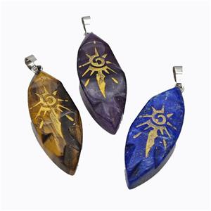 Natural Gemstone Leaf Pendant Sun Golden Painted, approx 15-40mm