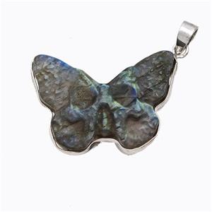 Natural Labradorite Butterfly Pendant Carved, approx 22-30mm