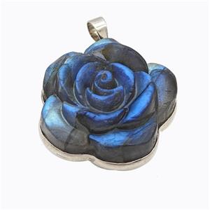 Natural Labradorite Flower Pendant Carved, approx 30mm