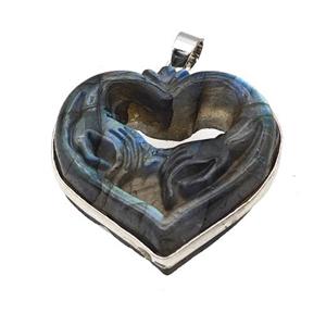 Natural Labradorite Heart Hand Pendant Carved, approx 30mm