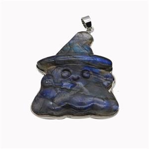 Natural Labradorite Witch Pendant Halloween Carved, approx 35-40mm