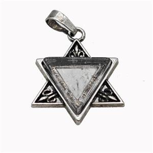 Alloy David Star Pendant Pave Clear Quartz Antique Silver, approx 25mm