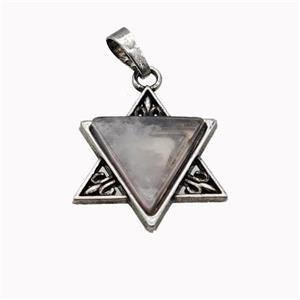 Alloy David Star Pendant Pave Rose Quartz Antique Silver, approx 25mm