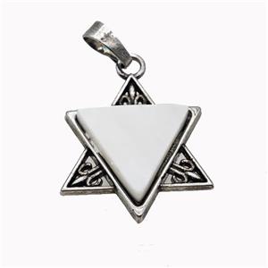 Alloy David Star Pendant Pave Shell Antique Silver, approx 25mm