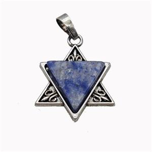 Alloy David Star Pendant Pave Blue Aventurine Antique Silver, approx 25mm