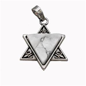 Alloy David Star Pendant Pave Wholite Turquoise Antique Silver, approx 25mm