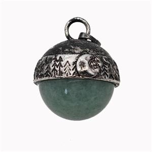 Natural Green Aventurine Sphere Pendant Alloy Antique Silver, approx 18mm