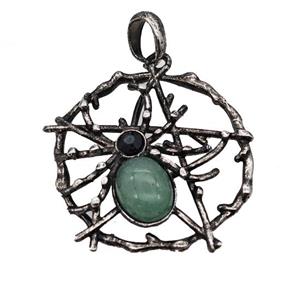 Alloy Spider Pendant Pave Green Aventurine Antique Silver, approx 35-40mm