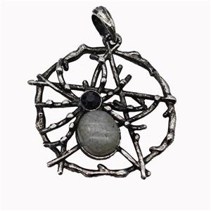 Alloy Spider Pendant Pave Labradorite Antique Silver, approx 35-40mm