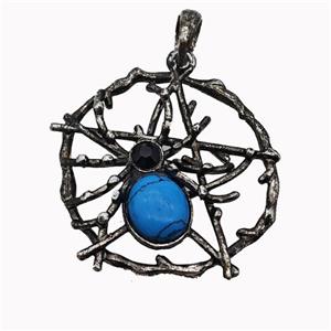 Alloy Spider Pendant Pave Blue Howlite Antique Silver, approx 35-40mm