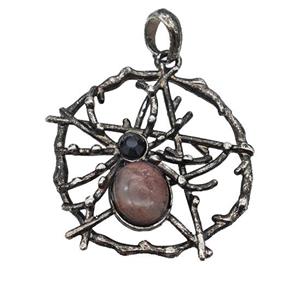 Alloy Spider Pendant Pave Strawberry Quartz Antique Silver, approx 35-40mm