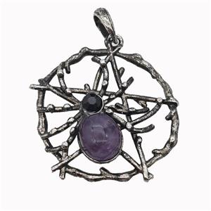 Alloy Spider Pendant Pave Purple Amethyst Antique Silver, approx 35-40mm