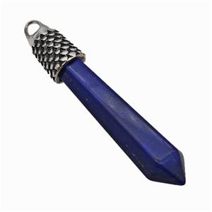 Natural Lapis Lazuli Prism Pendant Dye Alloy Antique Silver, approx 11-60mm