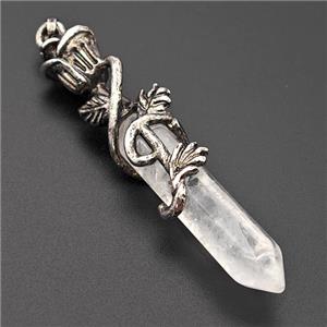 Natural Clear Quartz Prism Pendant Alloy Bine Antique Silver, approx 8-40mm, 55mm