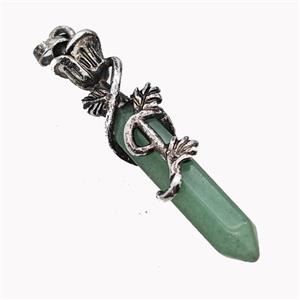 Natural Green Aventurine Prism Pendant Alloy Bine Antique Silver, approx 8-40mm, 55mm